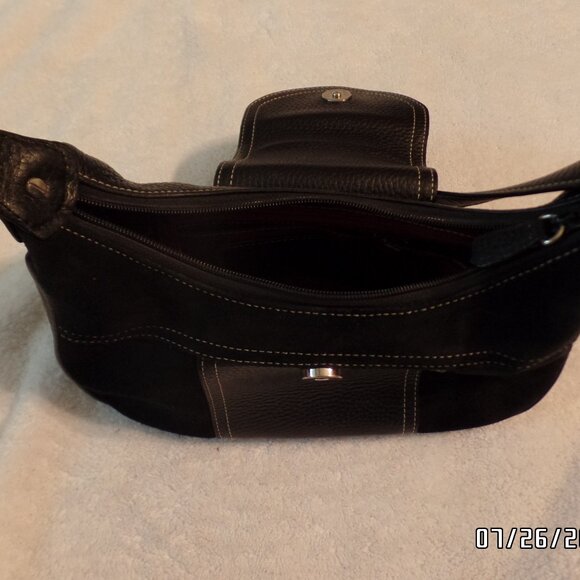 Brighton Black Leather and Suede Handbag Very Nice Condition Burgundy Interior - Picture 8 of 16